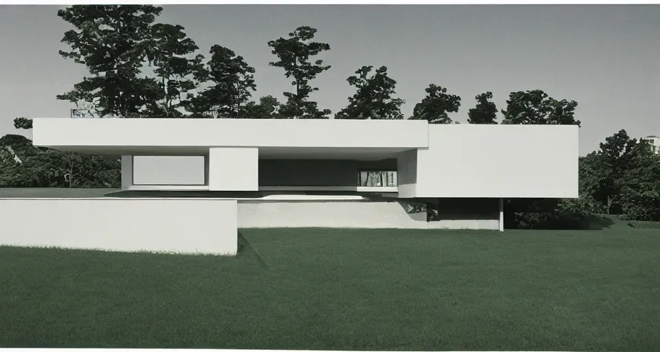 Prompt: modern house, bauhaus, mies van der rohe, matte painting, hiroshi nagai