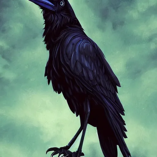 Prompt: fantasy painting of a raven by rick and morty | horror themed | creepy