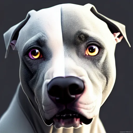 Image similar to photo of a skinny dark gray coat pit bull with a white paws and a white nose! highly detailed, animated digital matte painting, beautiful eyes!, pretty face!!, trending on artstation symmetry, concept art, sharp focus, illustration, art by! ilya kuvshinov!!, octane render