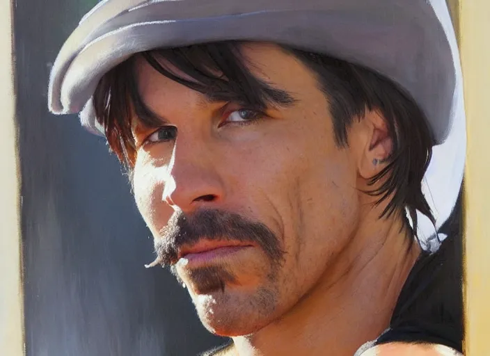 Prompt: a highly detailed beautiful portrait of anthony kiedis, by gregory manchess, james gurney, james jean