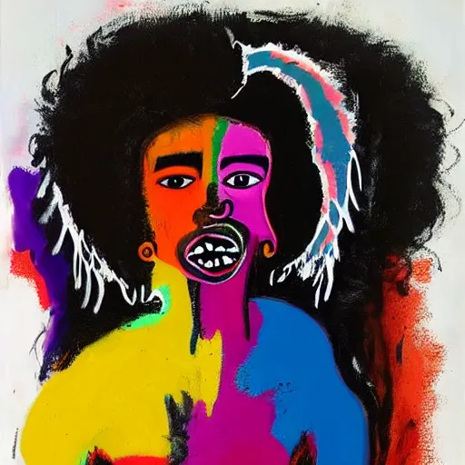 Prompt: A pretty attractive black woman with afro hair with white angel wings and black devil horns standing on earth, creative colors, full body, abstract jean-Michel Basquiat!!!!!!!! oil painting with thick paint strokes!!!!!!!!, oil on canvas, aesthetic, y2k!!!!!!, intricately!!!!!!!! detailed artwork!!!!!!!, trending on artstation, in the style of jean-Michel Basquiat!!!!!!!!!!!!, by jean-Michel Basquiat!!!!!!!!!!!, in the style of jean-Michel Basquiat!!!!!!!!!!!, in the style of jean-Michel Basquiat!!!!!!!!!!!, in the style of jean-Michel Basquiat!!!!!!!!!!!, in the style of jean-Michel Basquiat!!!!!!!!!!!, in the style of jean-Michel Basquiat!!!!!!!!!!!