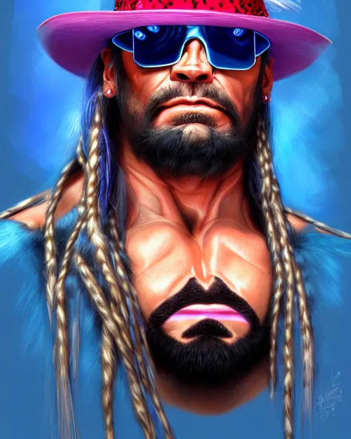 Image similar to realistic portrait of randy macho man savage, crying big blue tears, by james jean, by ross tran, ultra detailed, character design, concept art, trending on artstation,