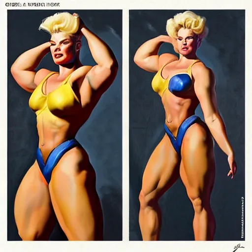 Image similar to greg manchess portrait painting of margot robbie as beautiful thick female bodybuilder zarya from overwatch, medium shot, asymmetrical, profile picture, organic painting, sunny day, matte painting, bold shapes, hard edges, street art, trending on artstation, by huang guangjian and gil elvgren and sachin teng