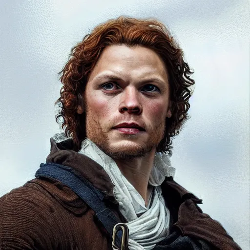 Image similar to Sam Heughan as Jamie Fraser from Outlander, close-up portrait art by Donato Giancola and James Gurney, digital art, trending on artstation