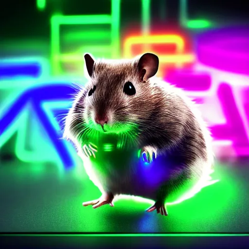 Image similar to cyberpunk hamster made of glowing rainbow neon lights, 8 k, hd, logo