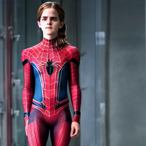 Prompt: emma watson as spiderman, full body shot, highly - detailed, sharp focus, award - winning