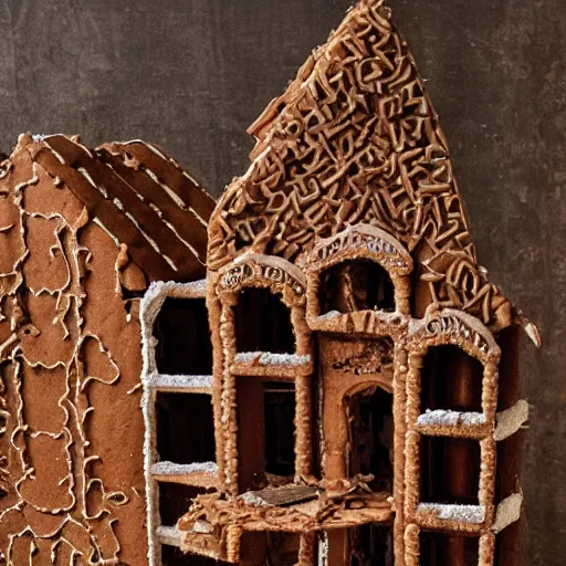 Image similar to dilapidated ruined city made of gingerbread, wreckage of a full - sized towering gingerbread cityscape, dramatic, award - winning photography