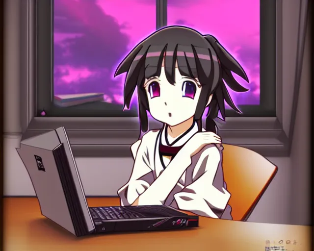 Image similar to chihiro! fujisaki, thinkpad!, coding time, room is rich, baroque!!!, anime style