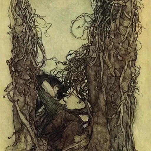 Prompt: The best lack all conviction while the worst are full of passionate intensity, painted by Arthur Rackham