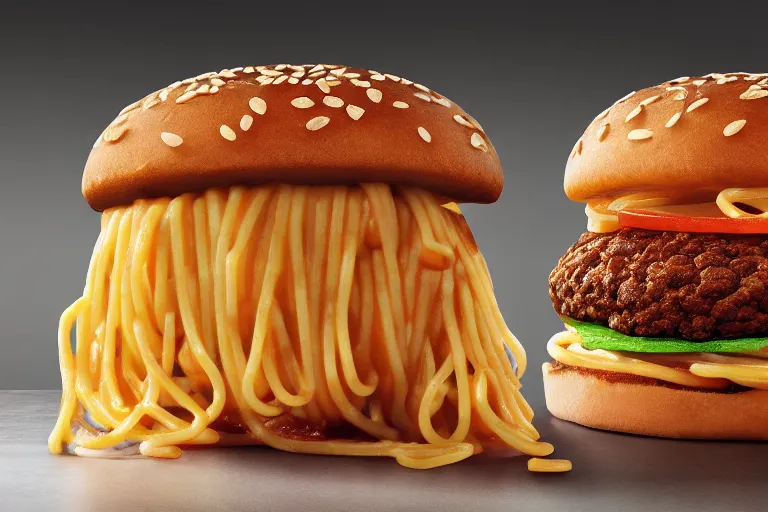 Image similar to mcdonalds spaghetti burger, commercial photograph