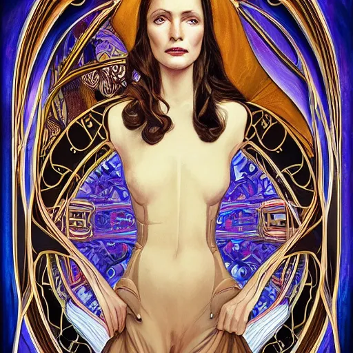 Image similar to an art nouveau, ( streamline moderne ), multi - ethnic and multi - racial portrait in the style of donato giancola and anna dittmann and charles dulac. very large, clear, expressive, and intelligent eyes. symmetrical, centered, ultrasharp focus, dramatic lighting, photorealistic digital matte painting, intricate ultra detailed background.