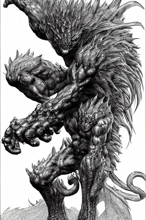 Image similar to humanoid figure beast monster, highly detailed, digital art, sharp focus, trending on art station, kentaro miura manga art style