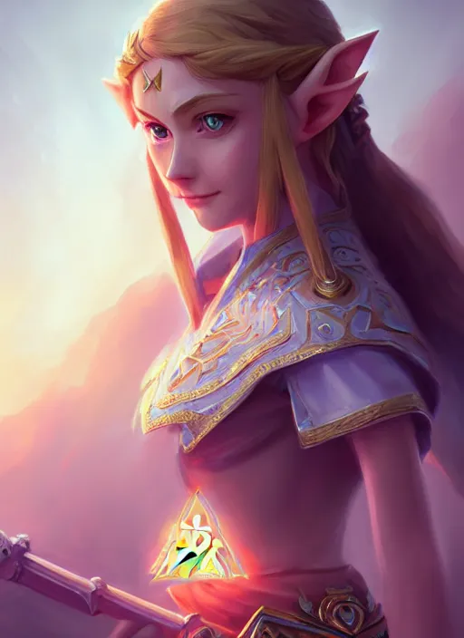 Image similar to zelda with triforce, fantasy, intricate, elegant, highly detailed, digital painting, artstation, concept art, wallpaper, smooth, sharp focus, illustration, art by wlop