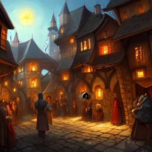 Image similar to busy medieval village, deviantart, artstation, fantasy