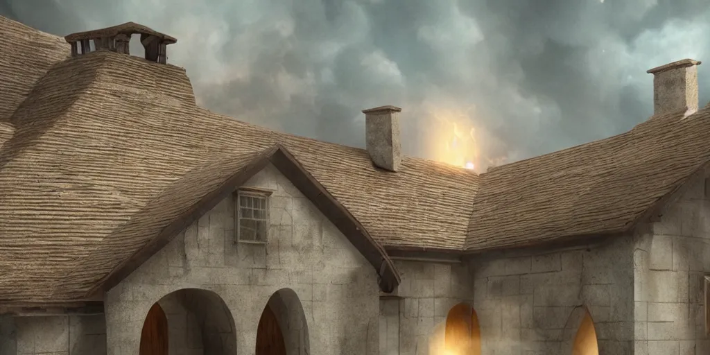 Prompt: for the roof, for the walls up against the eaves,, silly, laughing, highly detailed vfx, cinematic, volumetric lighting,