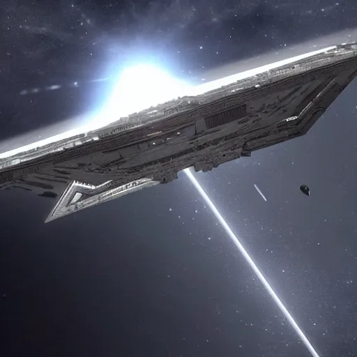 Image similar to epic view of a star destroyer above jupiter, concept art