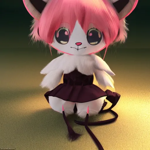 Image similar to cute fumo plush fox girl, floppy ears, gothic maiden, alert, furry anime, vray, smile, pugilist