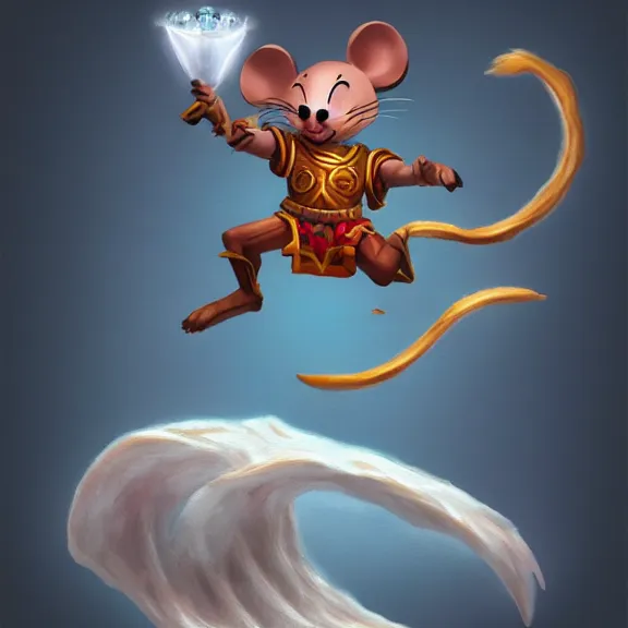 Image similar to warrior mouse leaps for floating crystal, Digital Painting, trending on Artstation, Pose Study, ultra detailed, award winning