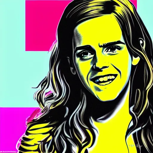 Image similar to rainbow smiling happy emma watson age 1 7 as hermione. pop art.