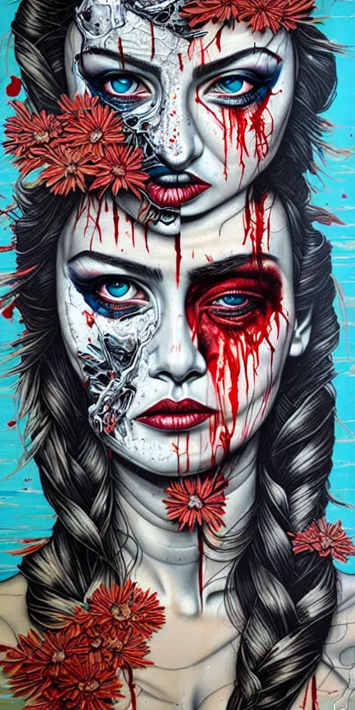 Prompt: horror and blood with sea and ocean intricate details by Sandra Chevrier