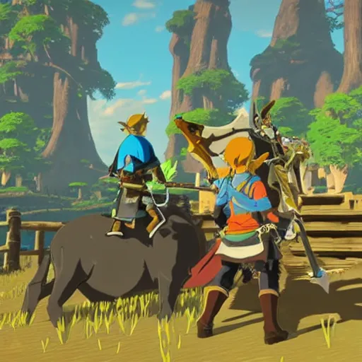 Image similar to a screencap of the legend of zelda breath of the wild, of one piece's darth vader in breath of the wild