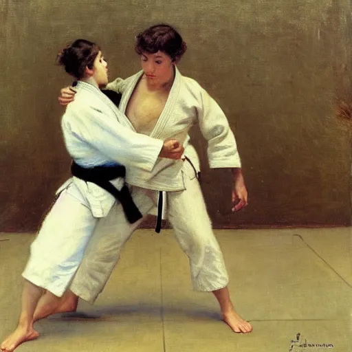 Image similar to actress training judo by alfred stevens