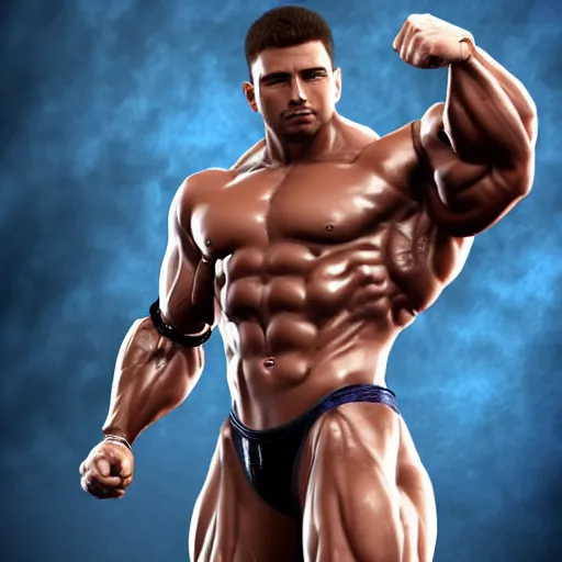 Image similar to a realistic detailed photo of a bodybuilder who is also a male android, Chris Redfield, shiny skin, posing robotically. blank stare