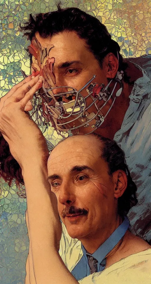 Prompt: close up of a doctor taking off their mask, sun shining, photorealistic illustration by greg rutkowski, thomas kindkade, alphonse mucha, loish, norman rockwell.
