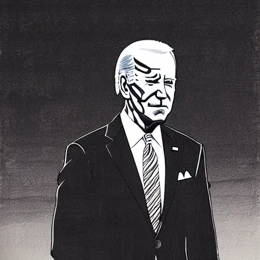 Image similar to Joe Biden standing with his arms crossed looking sinister, by Tsutomu Nihei, highly detailed