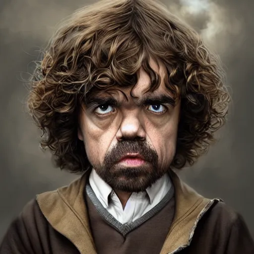 Prompt: peter dinklage as hermione granger, he is laughing, digital painting, extremely detailed, 4 k, intricate, brush strokes, mark arian, artgerm, bastien lecouffe - deharme