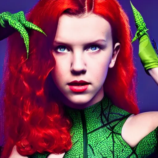 Image similar to millie bobby brown as poison ivy, dc, movie, photography, portrait, beautiful,