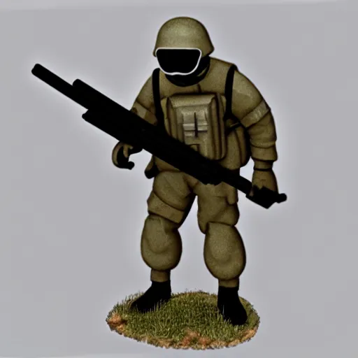 Image similar to « detailed ground drone soldier caring a heavy white gun detailled »