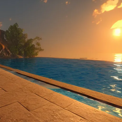 Prompt: swimming into the sunset, realistic, warm lighting, unreal engine