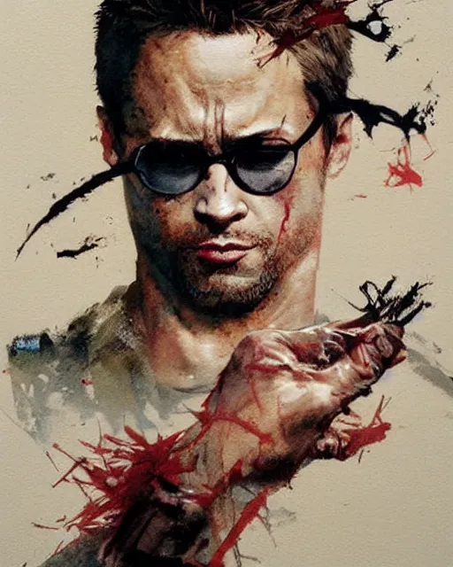 Image similar to cat in fight club, cat tyler durden, airbrush, drew struzan illustration art, by greg rutkowski key art, movie poster