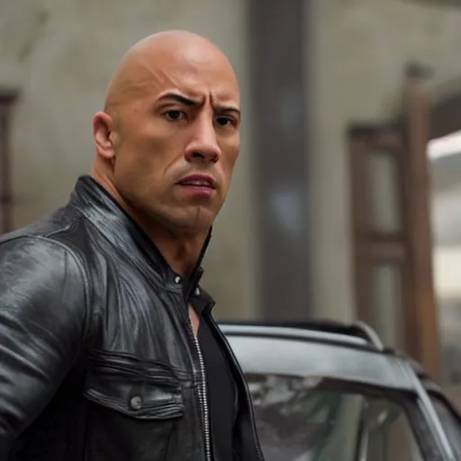 Image similar to film still of the rock as dominic toretto in fast & furious