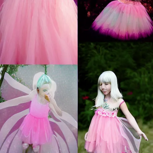 Prompt: pink pastel fairy girl + pink rose + fairy girl + rose and flower petal skirt