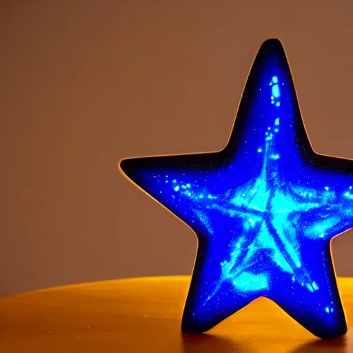 Image similar to dark blue glowing ceramic star shape, photograph