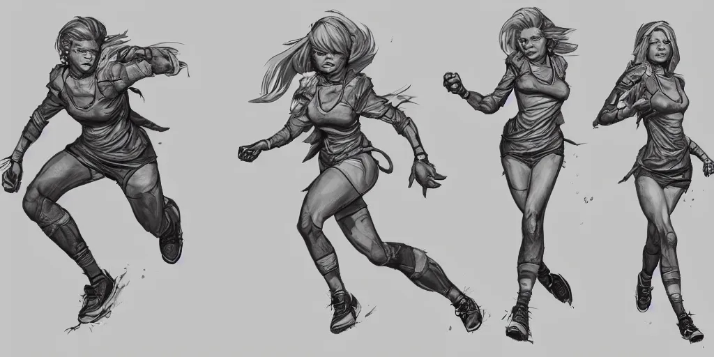 Prompt: cartoonish brigitte bardot running, character sheet, fine details, concept design, contrast, kim jung gi, greg rutkowski, trending on artstation, 8 k, full body, turnaround, front view, back view, ultra wide angle