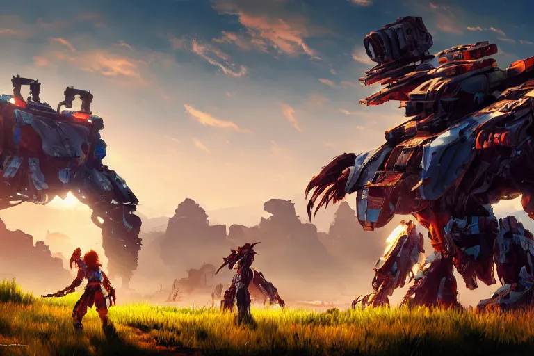 Image similar to scrapper machine mecanical creature robot of horizon forbidden west horizon zero dawn radiating a glowing aura global illumination ray tracing hdr fanart arstation by ian pesty and alena aenami artworks in 4 k