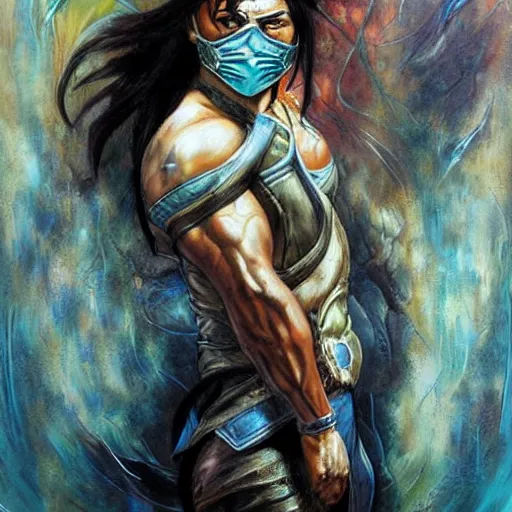 Image similar to Sub Zero (Mortal Kombat), beautiful full body portrait by Karol Bak and jeremiah ketner