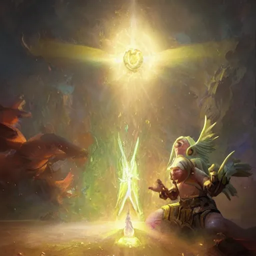 Prompt: holy light healing spell, hearthstone art style, epic fantasy style art by Craig Mullins, fantasy epic digital art, epic fantasy card game art by Greg Rutkowski