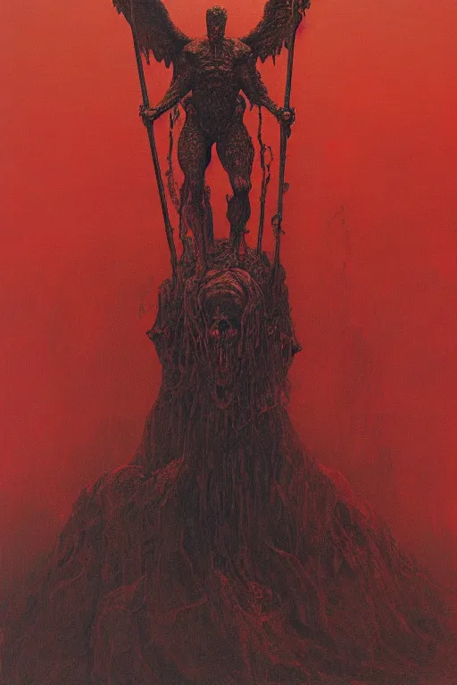 Image similar to red angel of wrath in hell, dark fantasy, Warhammer, artstation painted by Zdislav Beksinski and Wayne Barlowe