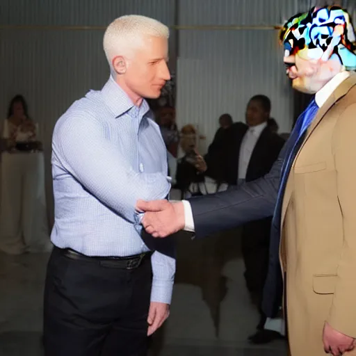 Image similar to anderson cooper and donald trump shaking hands