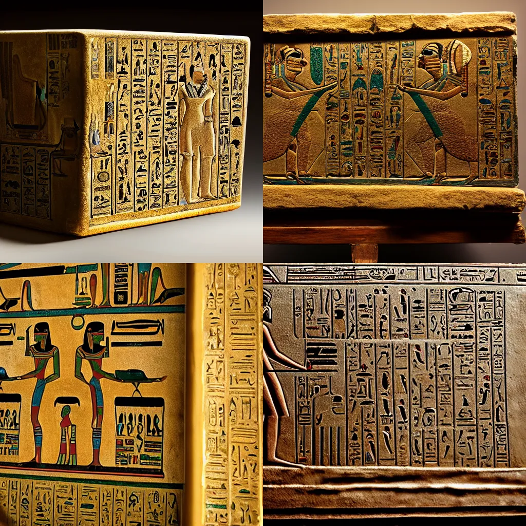 Prompt: a photo of an ancient egyptian computer in a museum, award winning photo, 4K