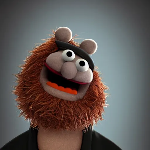 Image similar to a still of a forgotten muppet character looking very manly and modern, hilarious, laughing, hairy chest, huge chin, manly monster tough guy, roughled fur, photo real, photographic, photograph, artstation, trending, featured