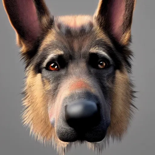 Image similar to 3 d model of a rainbow german shepherd, octane render, raytraced