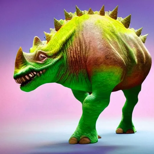 Image similar to a triceratops in a tutu, hyper realistic, vivid colors