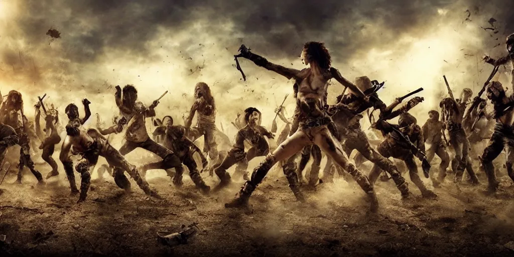 Image similar to epic battle scene kittens versus zombies, post apocalyptic, animals last stand, post human, Epic Background, highly detailed, sharp focus, 8k, 35mm, cinematic lighting