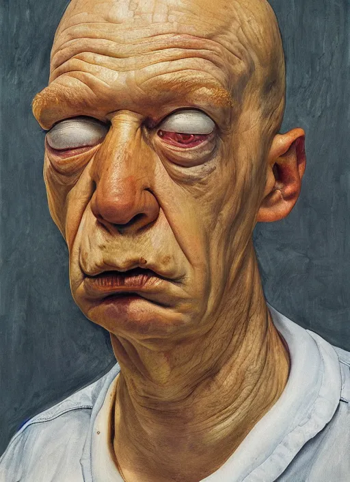 Image similar to Real life Homer Simpson, painted by Lucian Freud, highly detailed, 8k