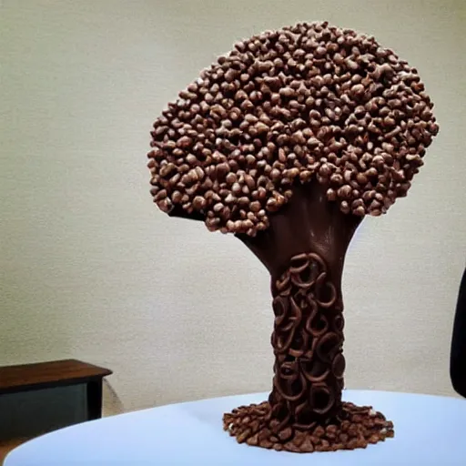 Prompt: a tree made out of chocolate, realistic, detailed,